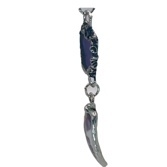 Violets Broken China & Sea Glass Artisan Silver-Blend Metalwork Bezel Pendant - Picture 10 of 17